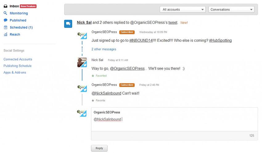 Social Inbox Tool by Hubspot - Conversation