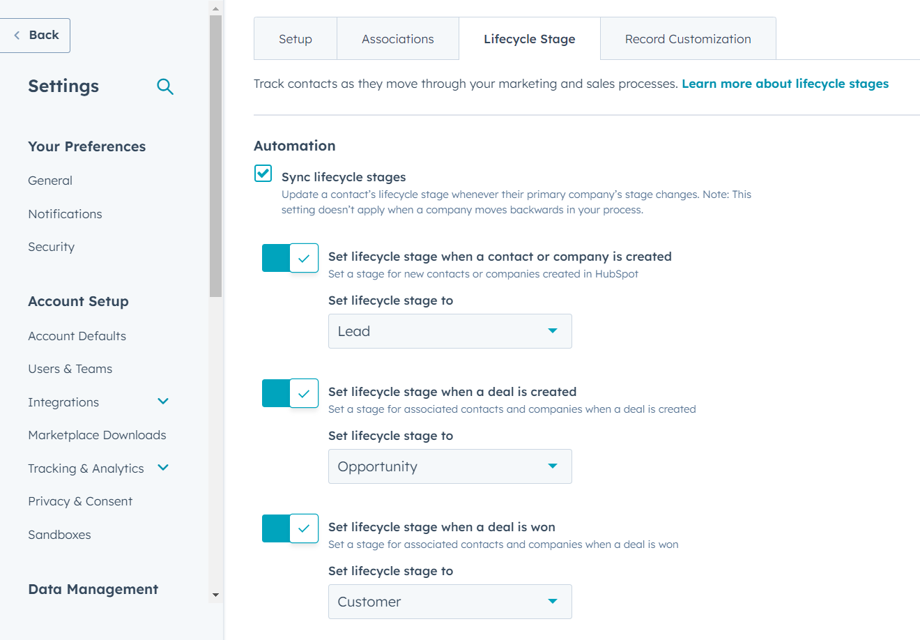Lifecycle-Stage-Settings